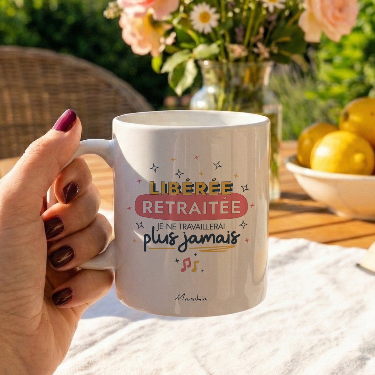 Mug retraite – Libérée, retraitée, je ne travaillerai plus jamais - Rose