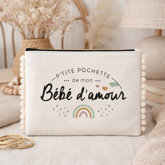 Pochette - pompon - P'tite pochette de mon bébé d'amour - Manahia