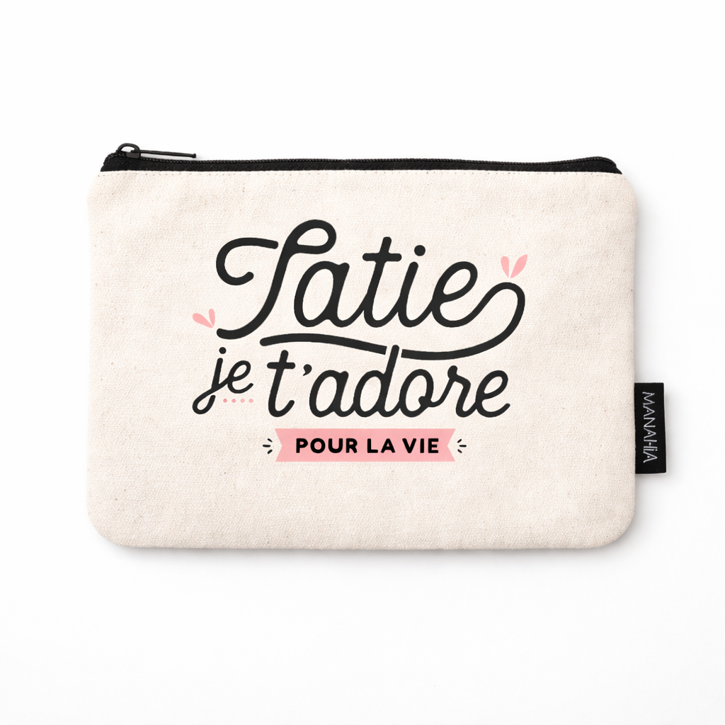 Pochette tatie – Tatie je t’adore pour la vie – pochette coton – cadeau tata