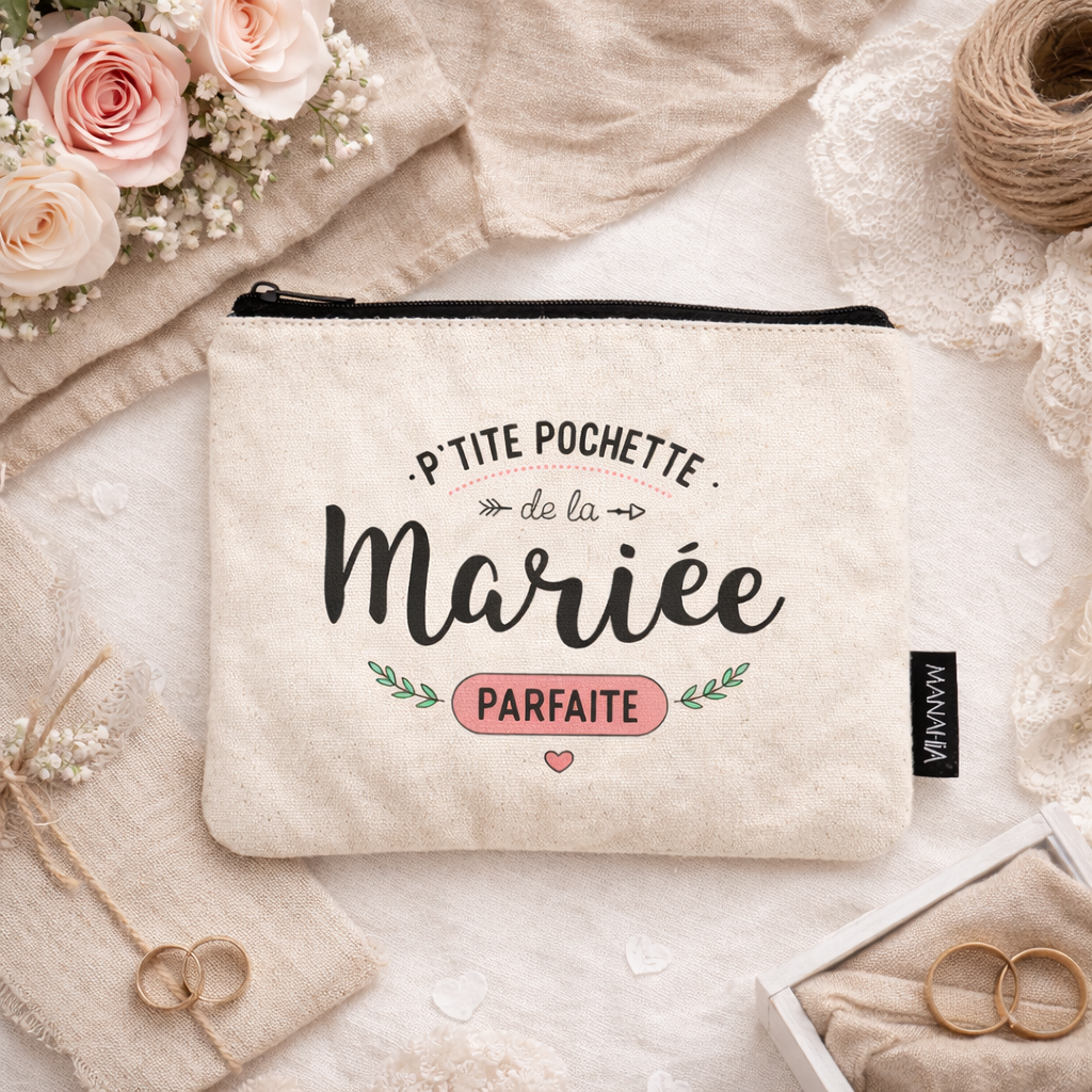 Pochette mariée – Petite pochette de la mariée parfaite – pochette coton – cadeau mariage – EVJF