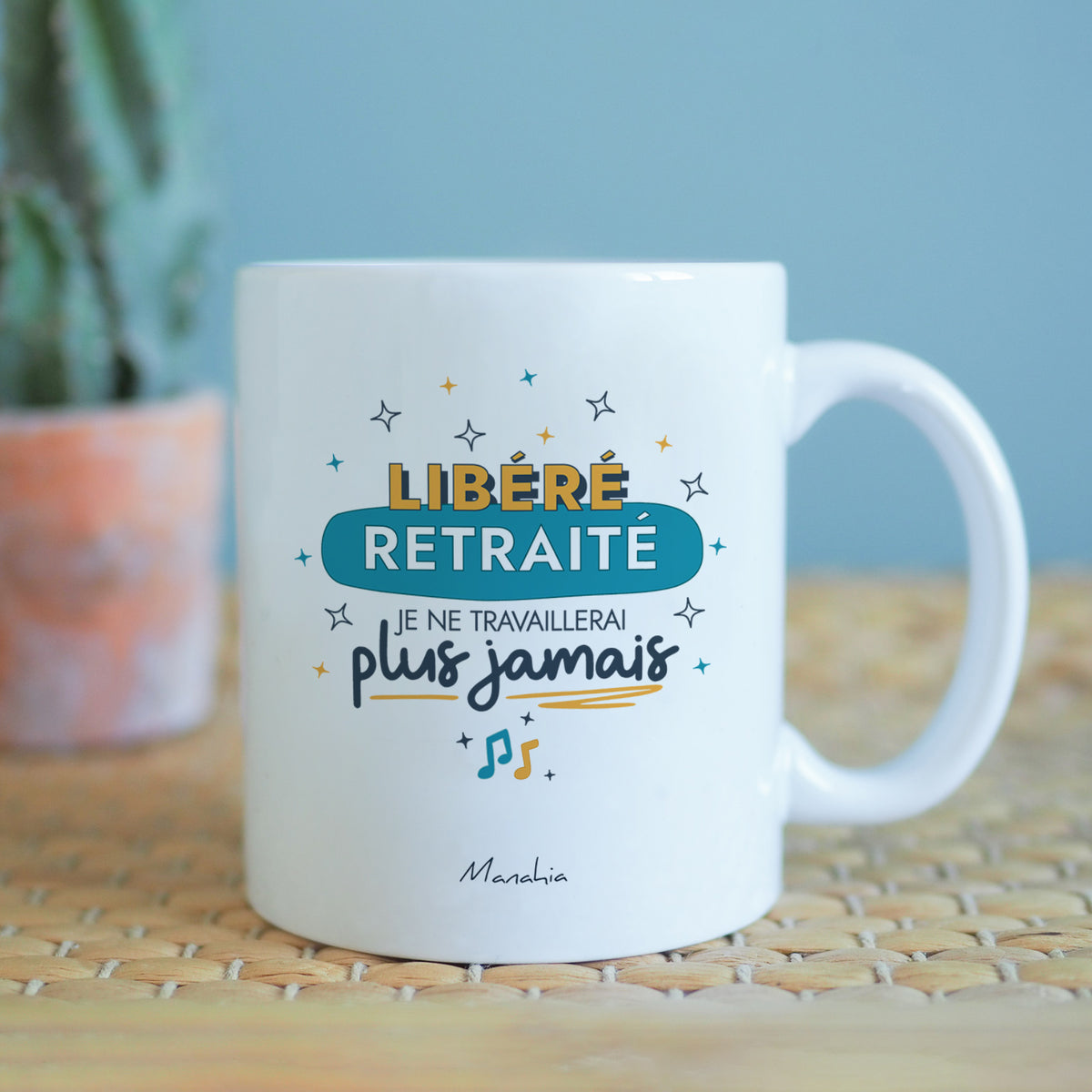 Mug retraite – Libéré, retraité, je ne travaillerai plus jamais - Bleu