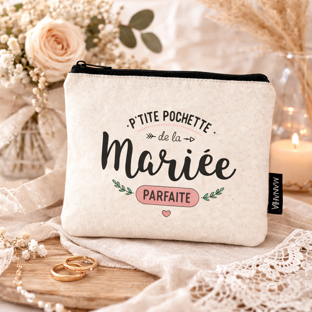 Pochette mariée – Petite pochette de la mariée parfaite – pochette coton – cadeau mariage – EVJF