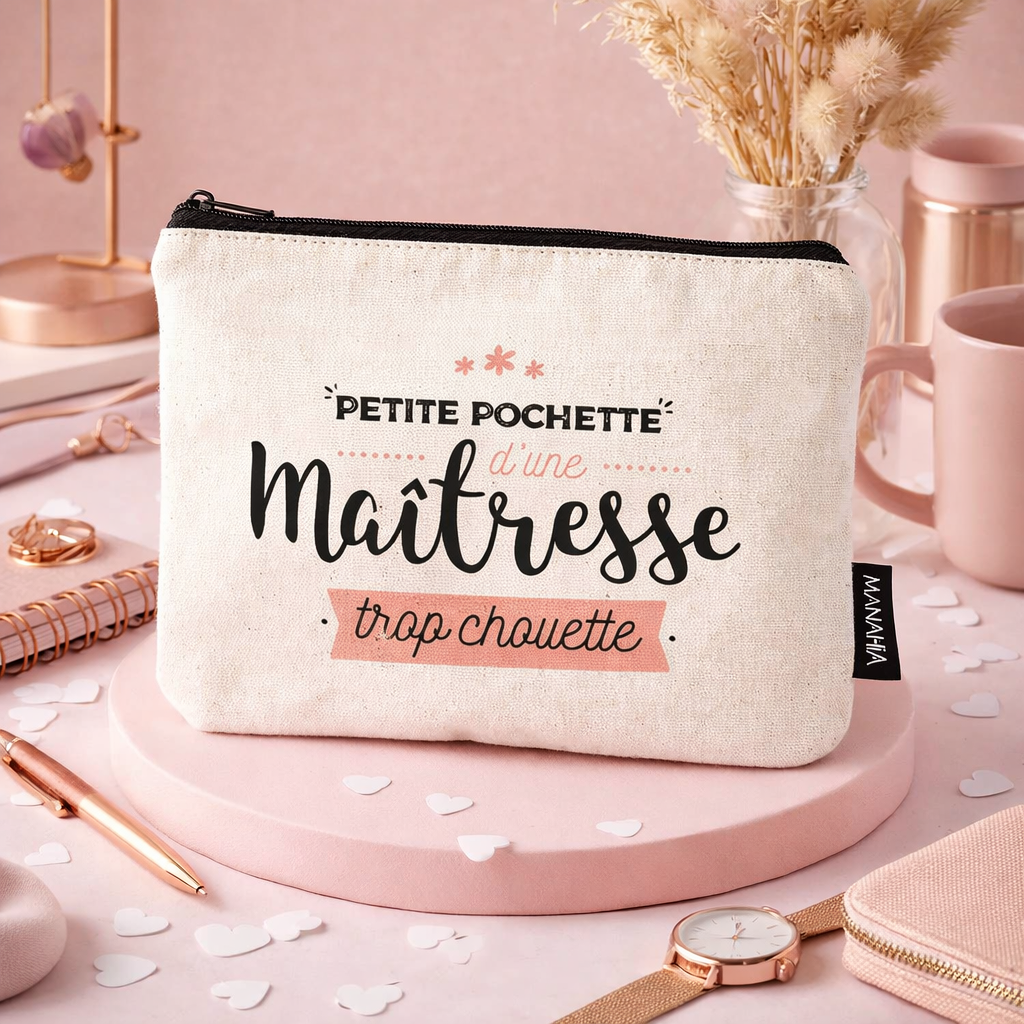 Pochette maîtresse – Petite pochette d’une maîtresse trop chouette – pochette coton – cadeau maîtresse