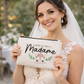 Pochette pompons mariée – Appelez moi madame – pochette coton – cadeau mariage – EVJF – future mariée