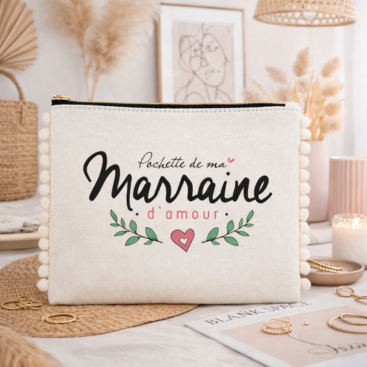 Pochette - pompon - Pochette - de ma marraine d'amour - Manahia