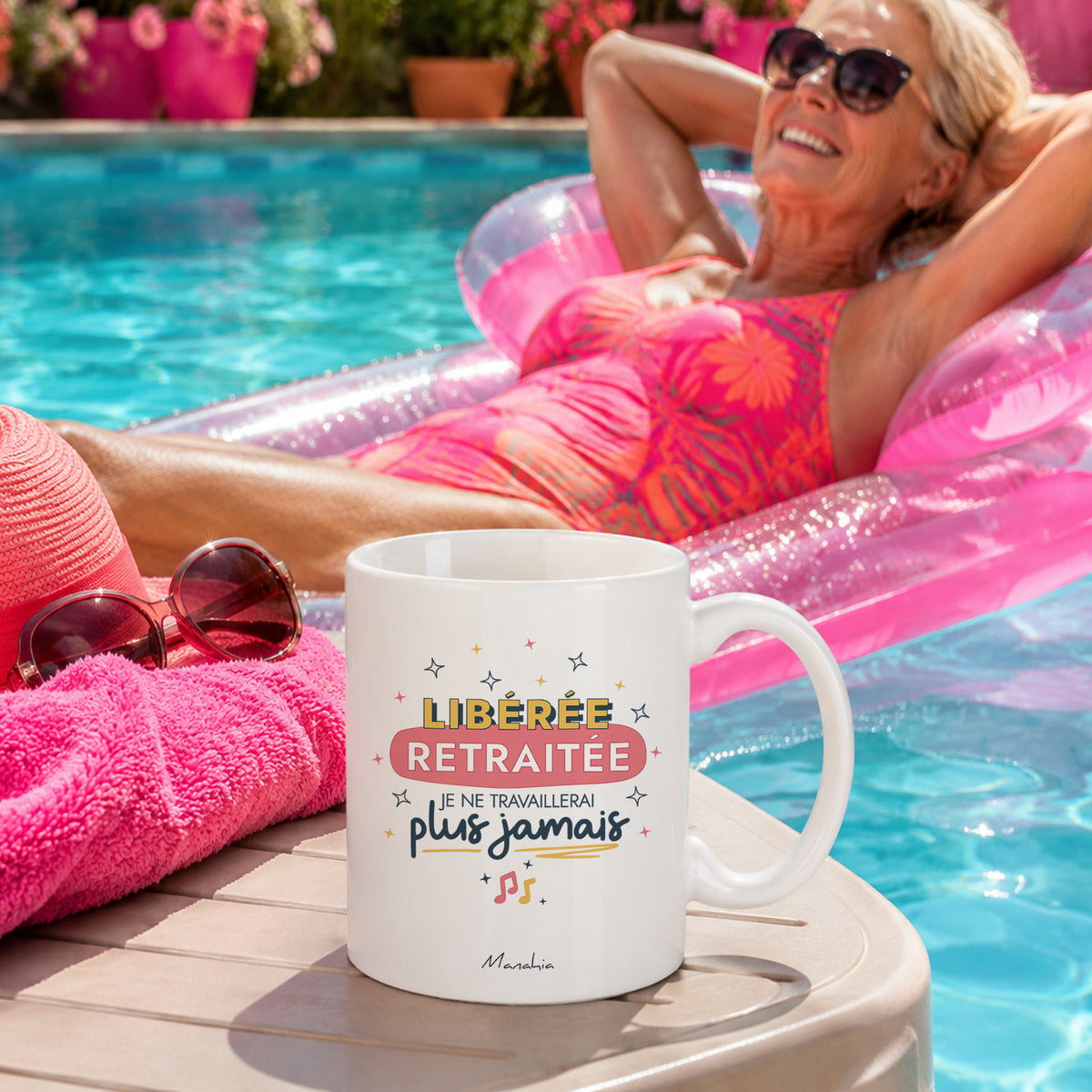 Mug retraite – Libérée, retraitée, je ne travaillerai plus jamais - Rose