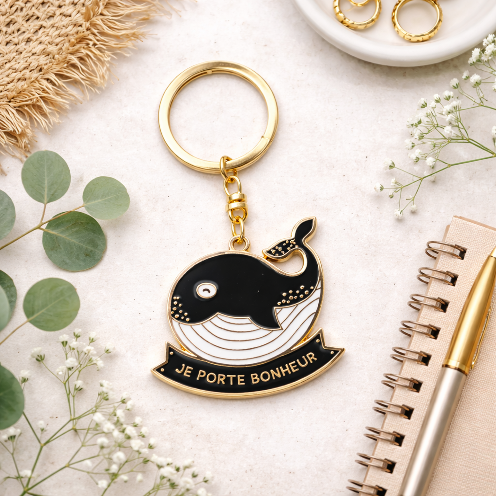 Porte-clés - Je porte bonheur - Baleine – cadeau porte-bonheur