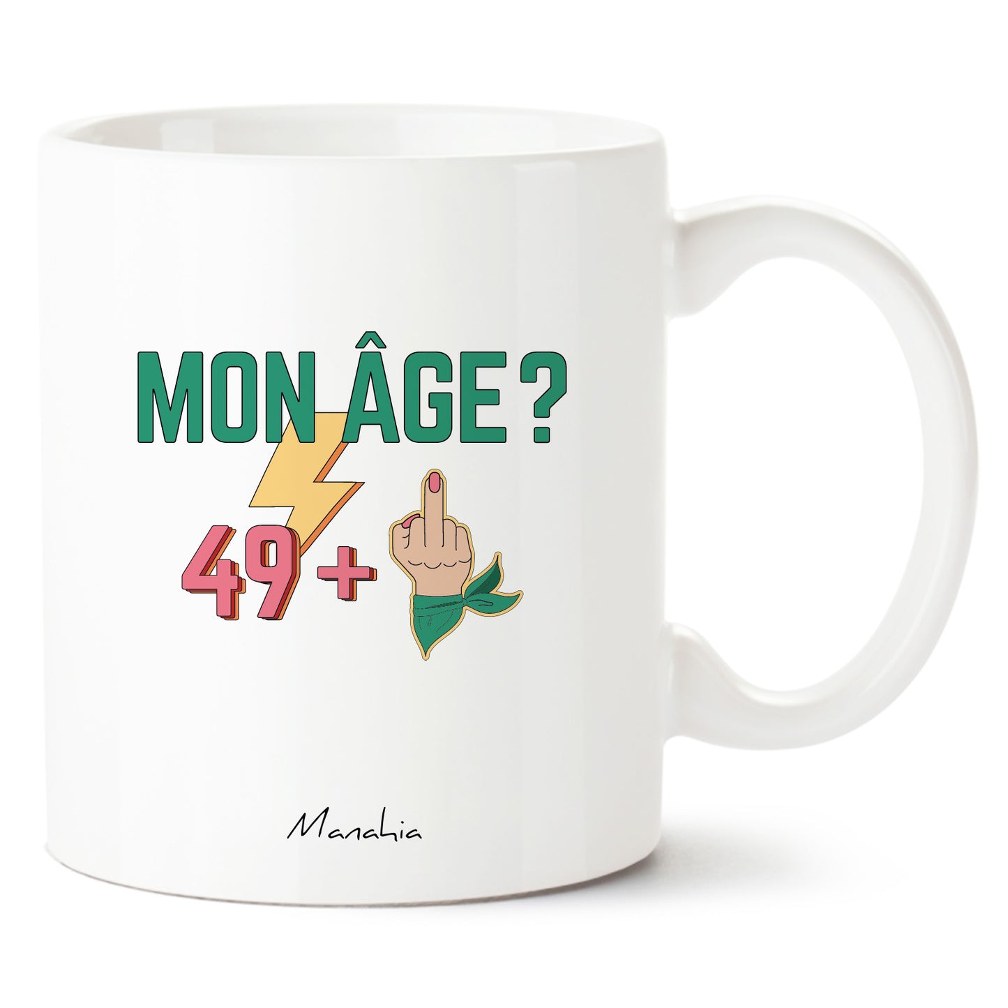 Mug anniversaire 50 ans - Femme - Mon âge ? 49 +