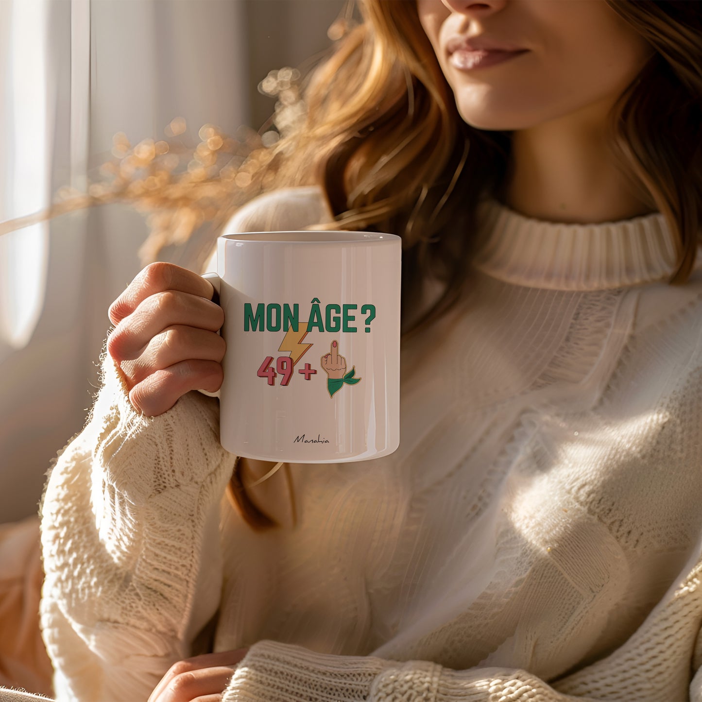 Mug anniversaire 50 ans - Femme - Mon âge ? 49 +