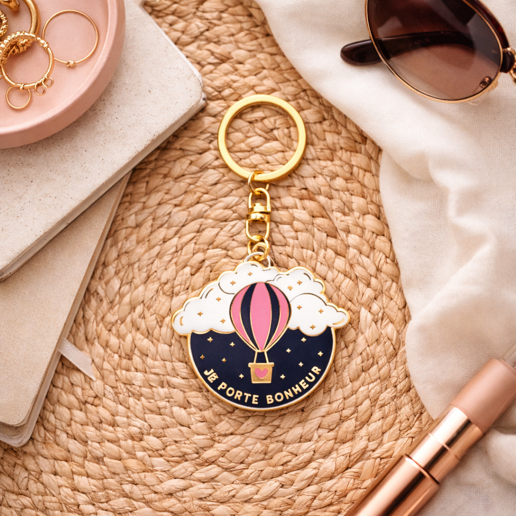 Porte-clés - Je porte bonheur - Montgolfière – cadeau porte-bonheur