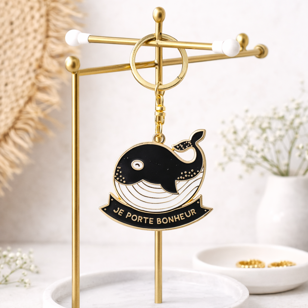Porte-clés - Je porte bonheur - Baleine – cadeau porte-bonheur