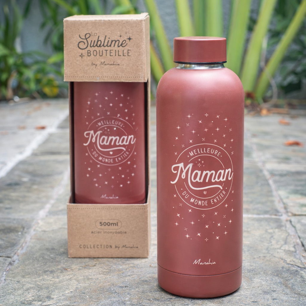 Bouteille maman – Meilleure maman du monde entier – gourde isotherme inox 500 ml – cadeau maman – fête des mères