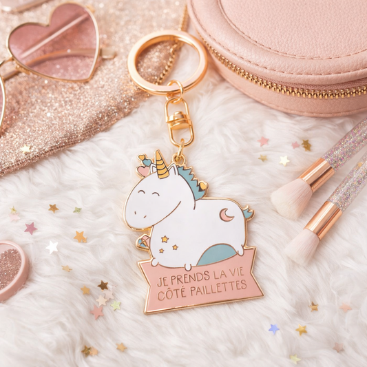 Porte-clés - licorne Je prends la vie côté paillettes - Manahia
