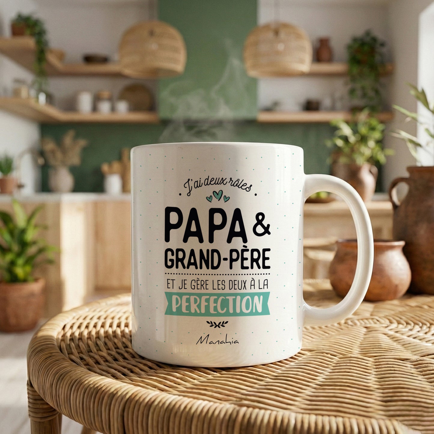 Mug papa grand-père – J'ai deux rôles, papa et grand-père et je gère les deux à la perfection – cadeau papa – cadeau grand-père