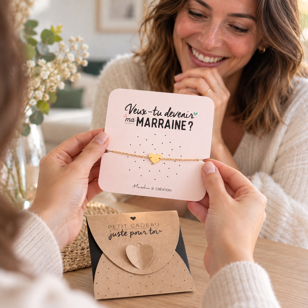 Bracelet Demande Marraine - Coeur Doré en Acier Inoxydable