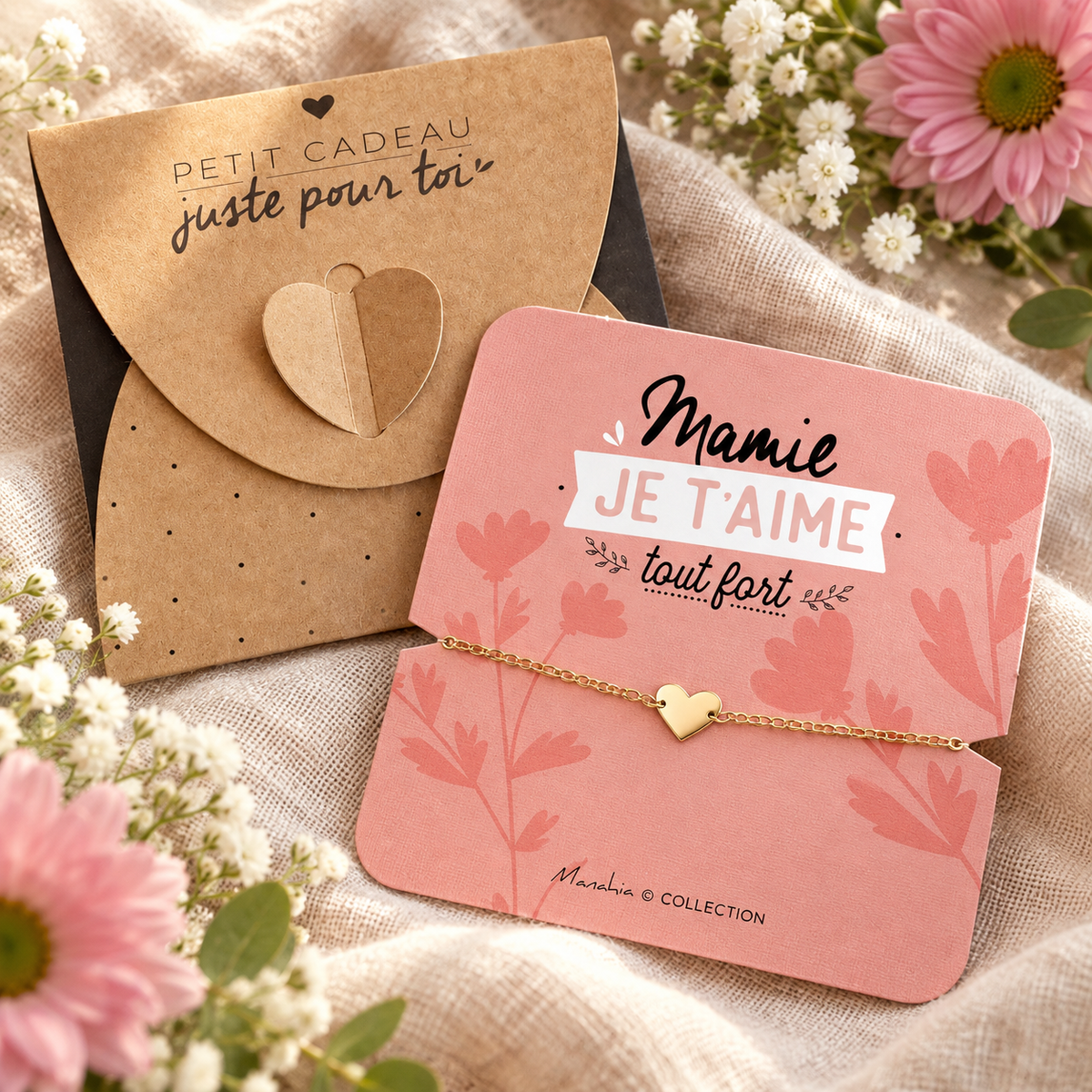 Bracelet Mamie - Coeur Doré en Acier Inoxydable
