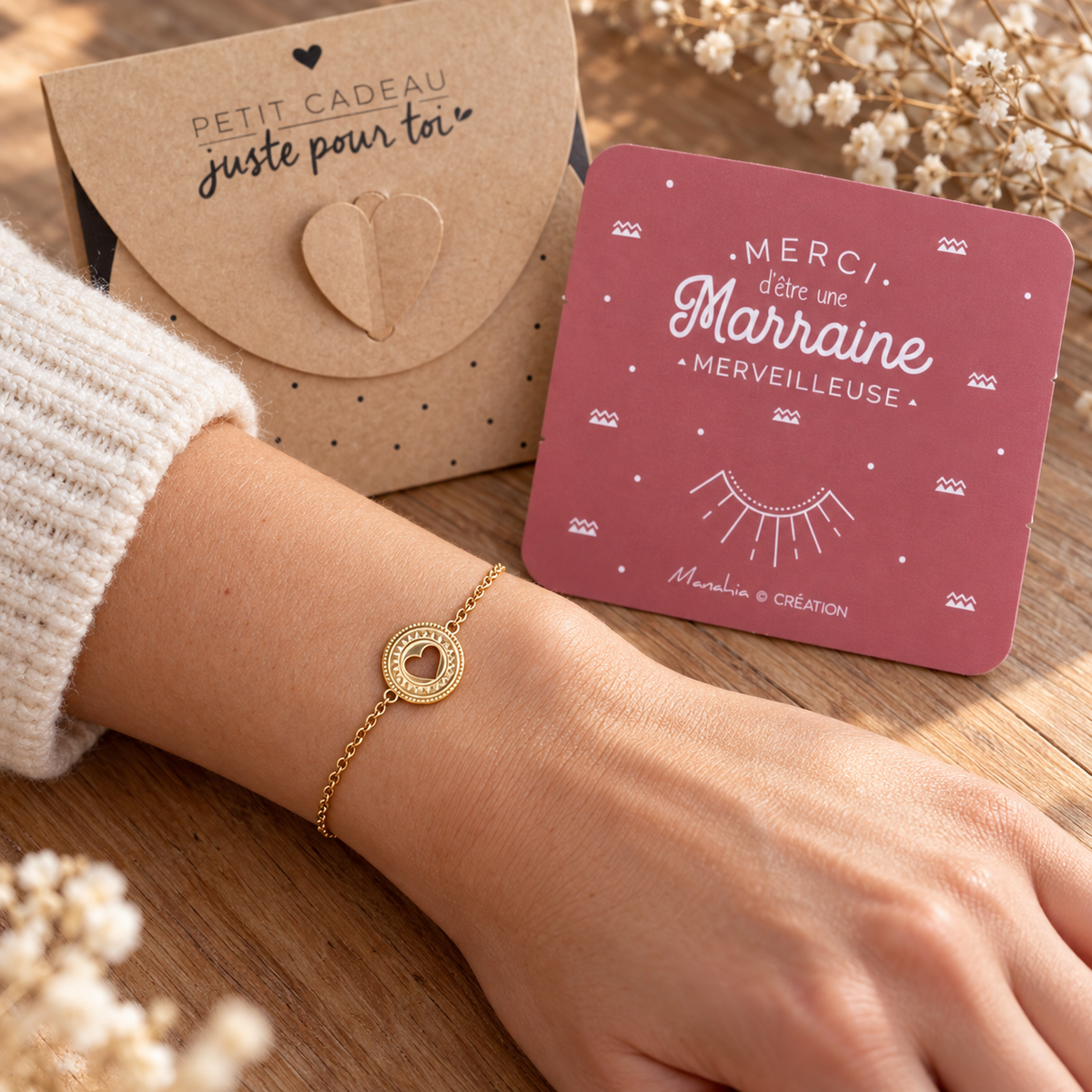 Bracelet Marraine - Médaillon Doré en Acier Inoxydable