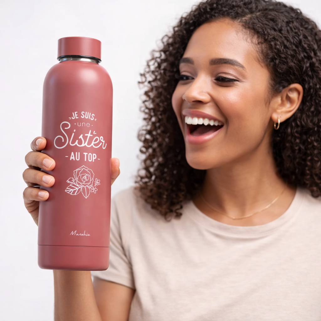 Bouteille sister – Je suis une sister au top – gourde isotherme inox 500 ml – cadeau sœur