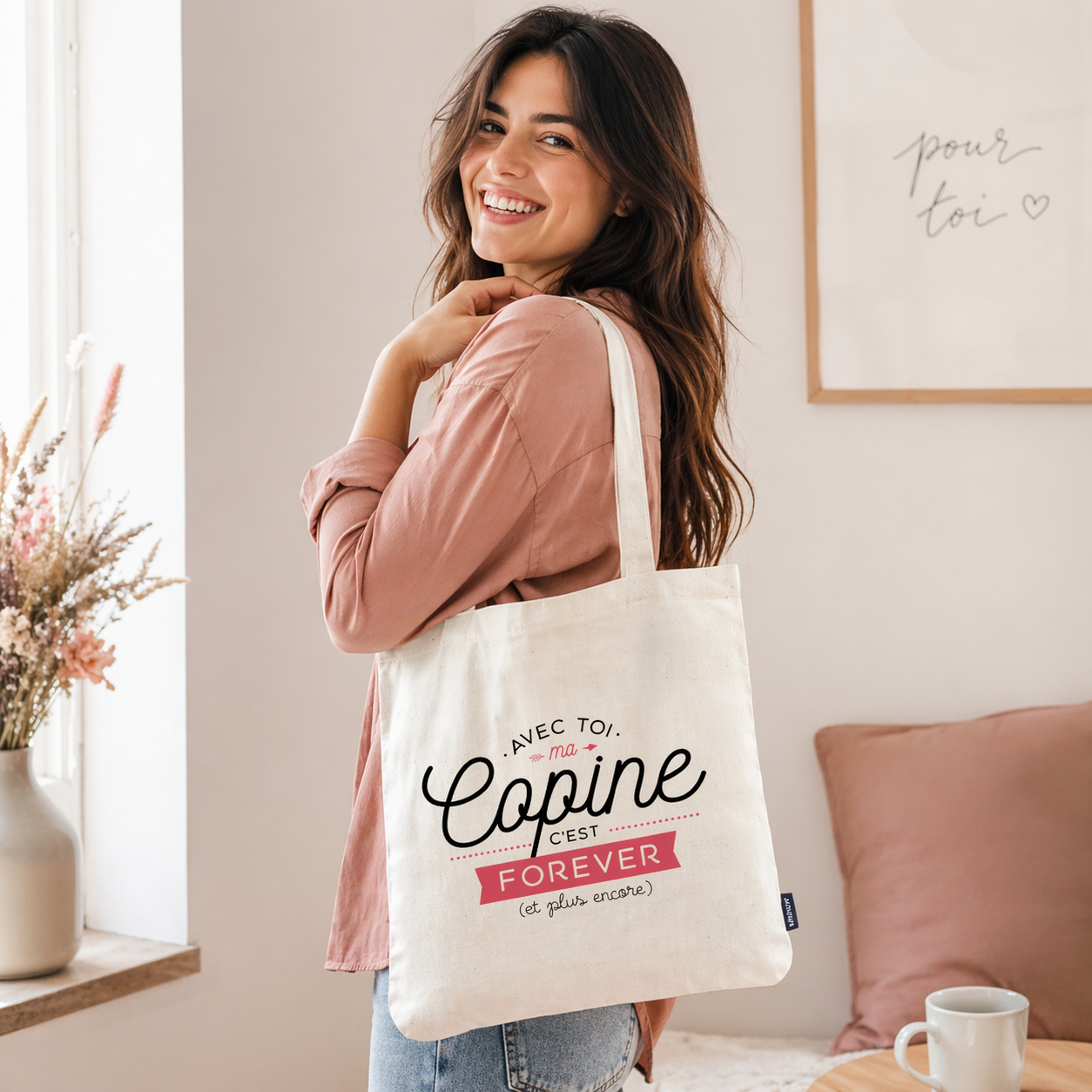 Tote bag copine – Avec toi ma copine c’est forever et plus encore – sac coton – cadeau amie – anniversaire