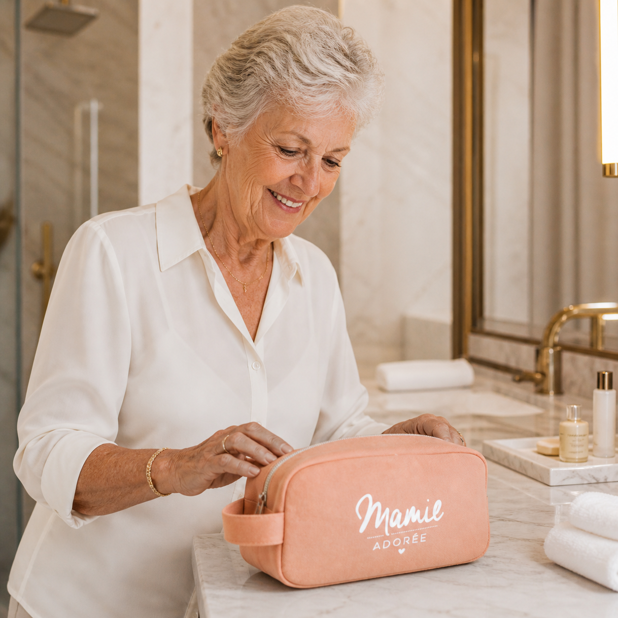 Trousse de toilette mamie – Mamie adorée – trousse de voyage femme – cadeau mamie – fête des grands-mères