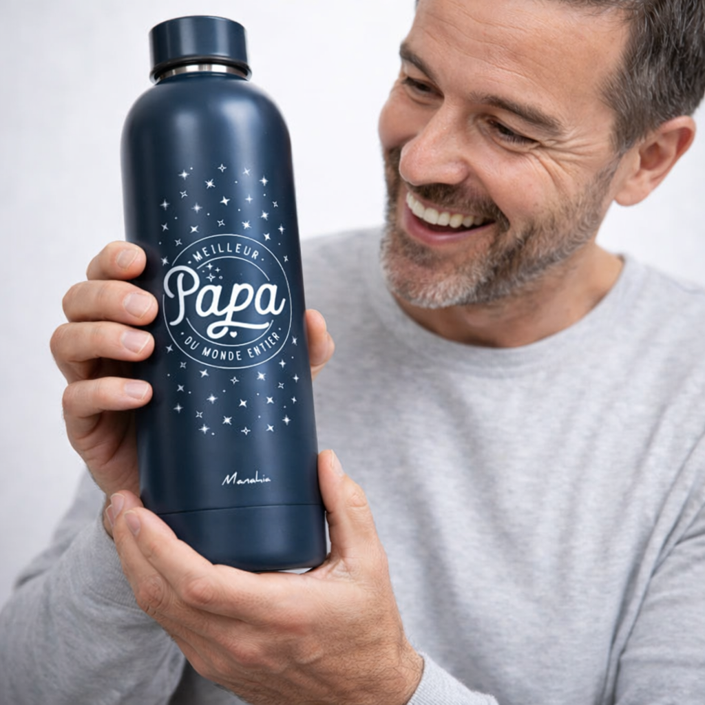 Bouteille papa – Meilleur papa du monde entier – gourde isotherme inox 500 ml – cadeau papa – fête des pères – anniversaire