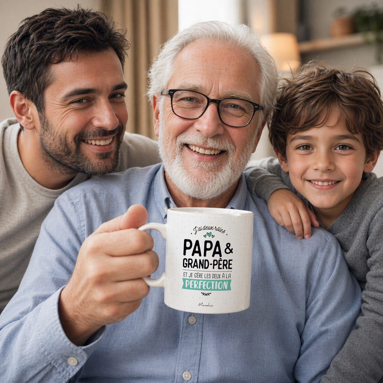 Mug papa grand-père – J'ai deux rôles, papa et grand-père et je gère les deux à la perfection – cadeau papa – cadeau grand-père