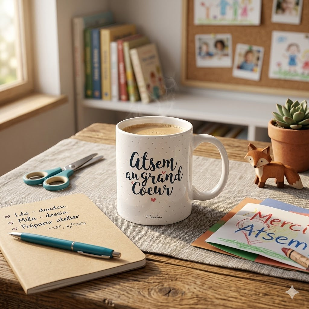 Mug ATSEM – ATSEM au grand cœur – cadeau ATSEM – fin d’année scolaire