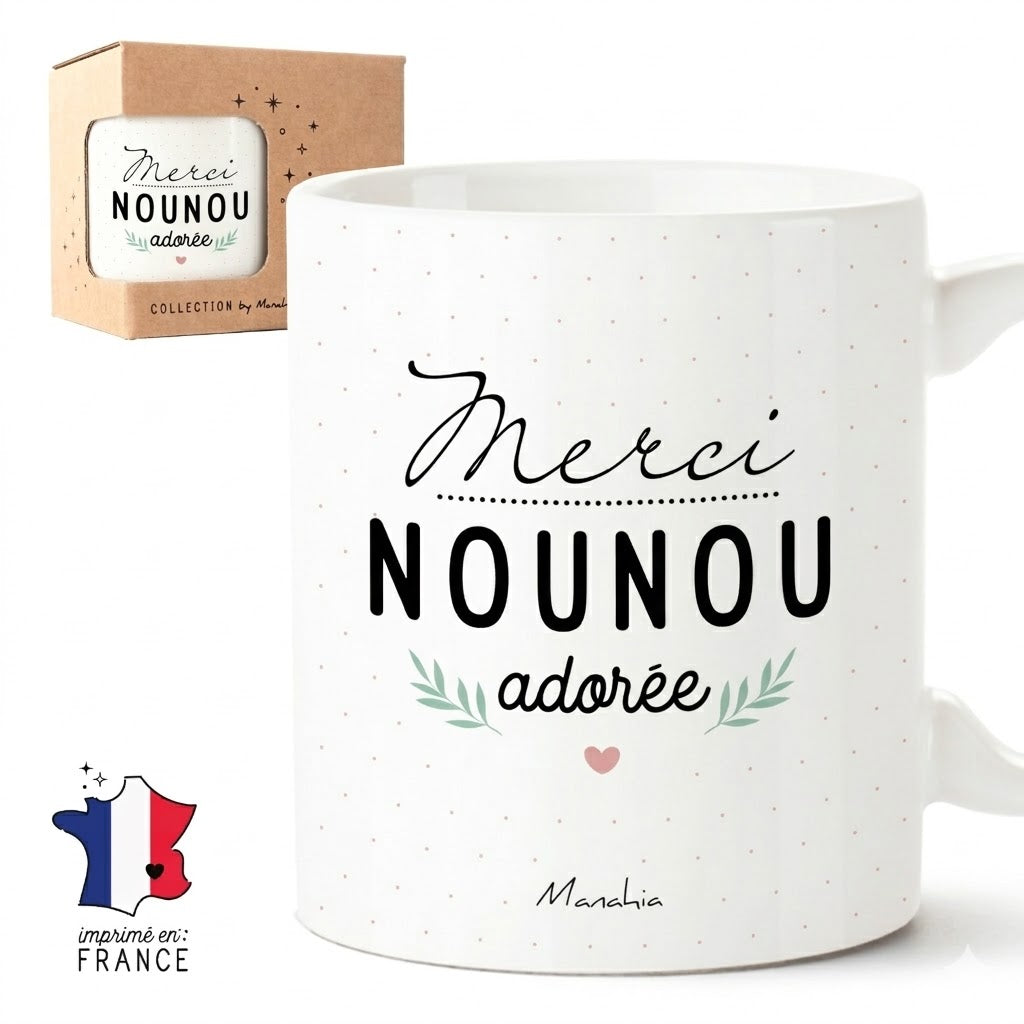 Mug nounou – Merci nounou adorée – cadeau nounou – fin d’année scolaire – merci nounou
