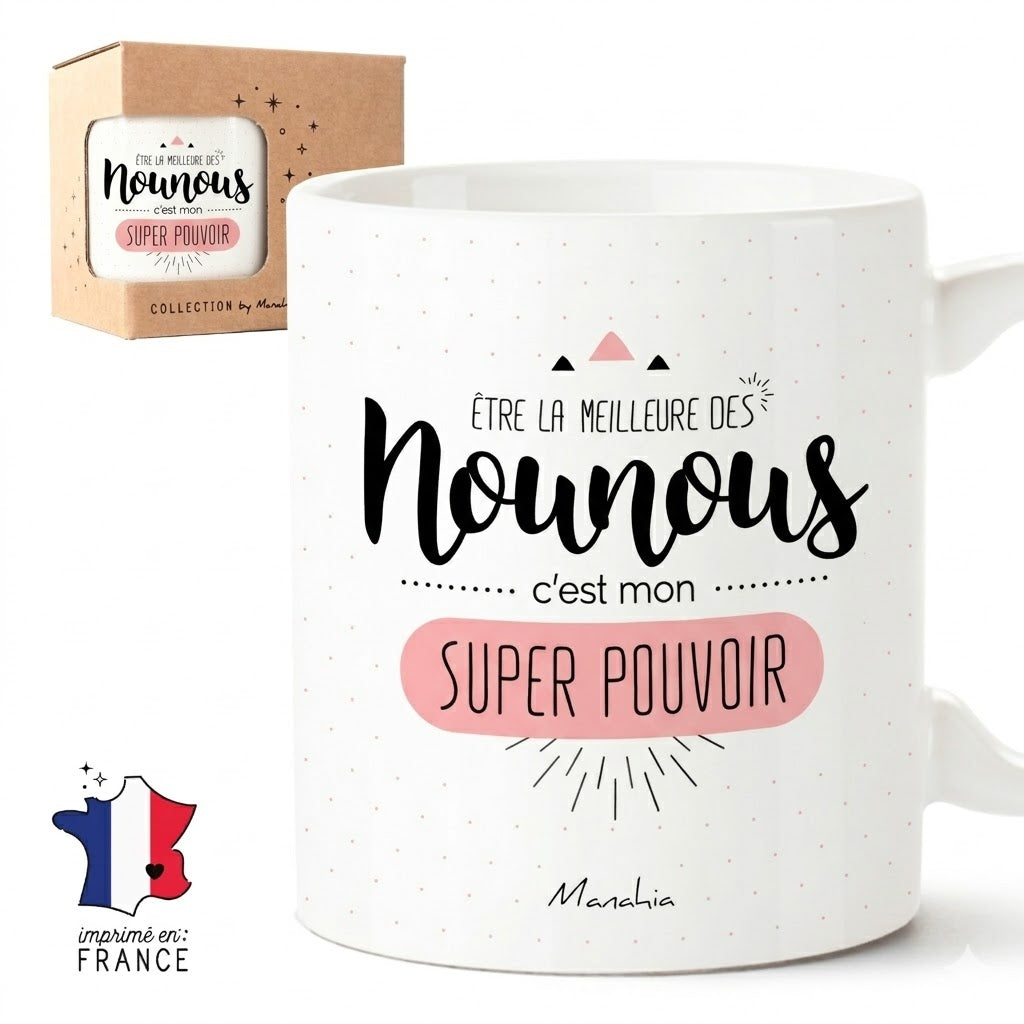 Mug nounou – Nounou super pouvoir – cadeau nounou – fin d’année scolaire – merci nounou