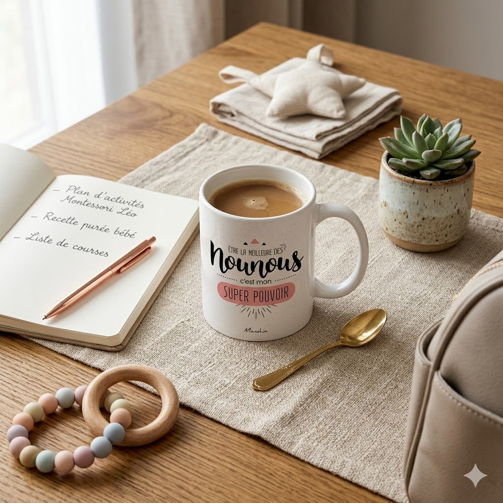 Mug nounou – Nounou super pouvoir – cadeau nounou – fin d’année scolaire – merci nounou