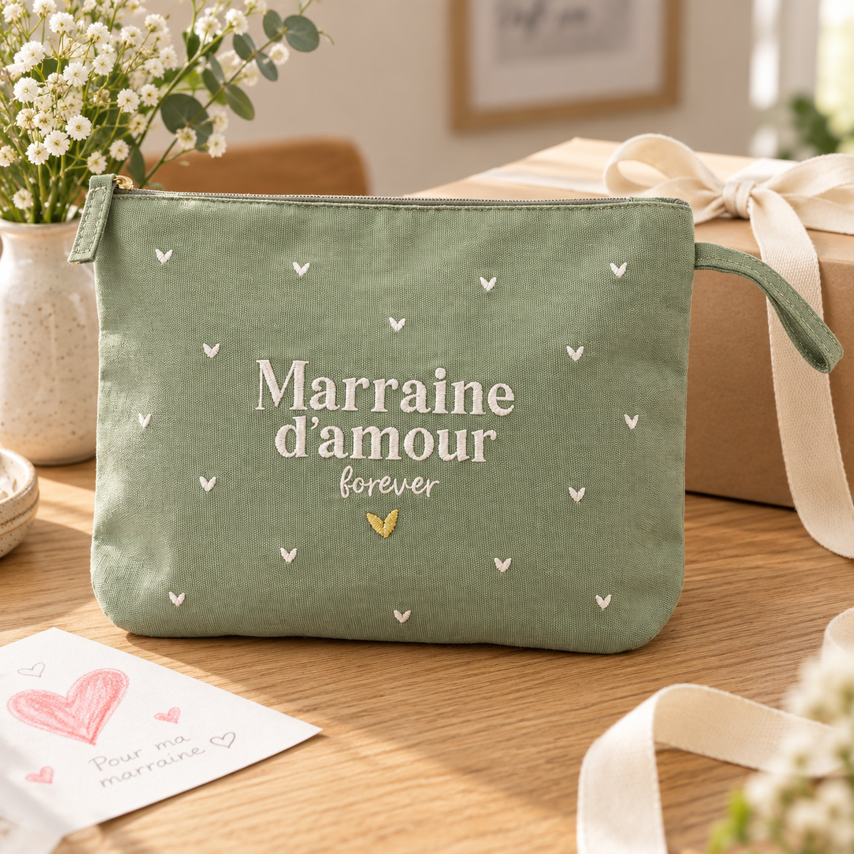 Pochette brodée marraine – Marraine d'amour forever