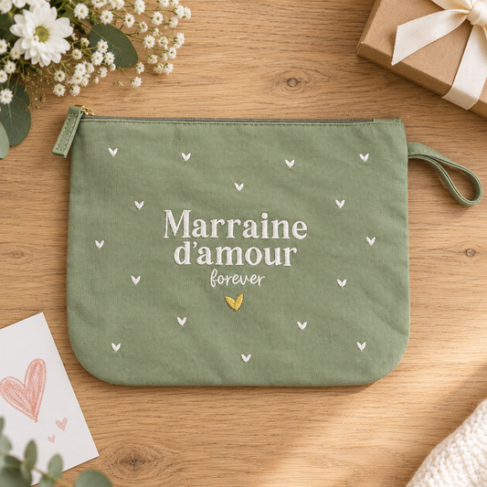Pochette brodée marraine – Marraine d'amour forever