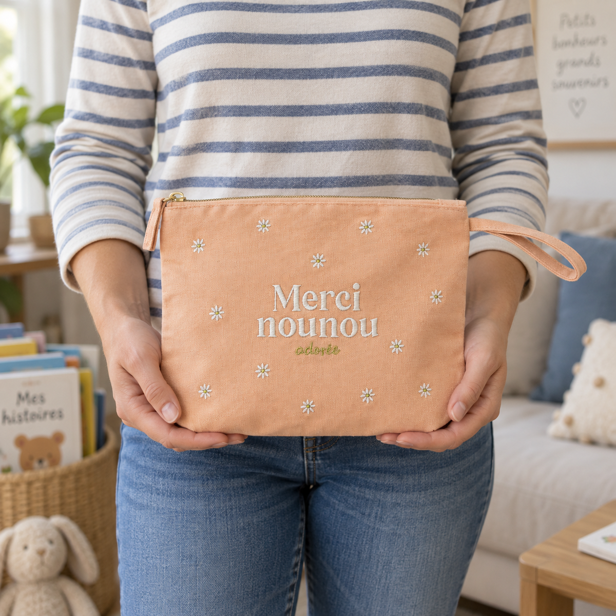 Pochette brodée nounou – Merci nounou adorée