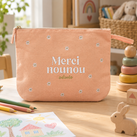Pochette brodée nounou – Merci nounou adorée