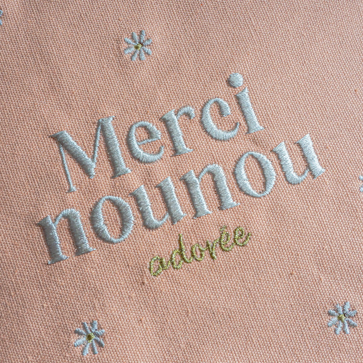 Tote Bag Brodé Nounou En Or - Sac Cabas 100% Coton Avec Poche - Cadeau Fin D'Année Ou Noël
