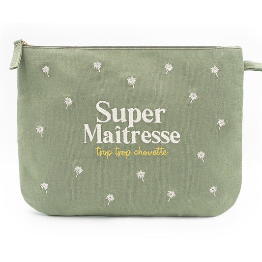 Pochette brodée - Super maîtresse trop trop chouette