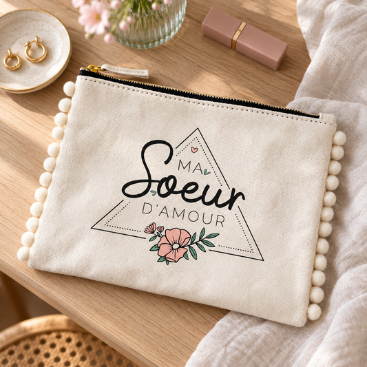 Pochette pompons sœur – Ma soeur d'amour