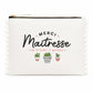 Pochette pompons maîtresse – Merci maîtresse de m’aider à grandir – pochette coton – cadeau maîtresse – fin d’année scolaire