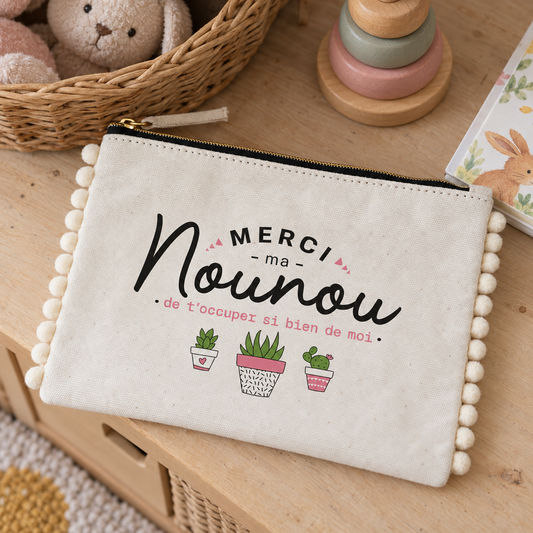 Pochette pompons nounou – Merci ma nounou de t'occuper si bien de moi