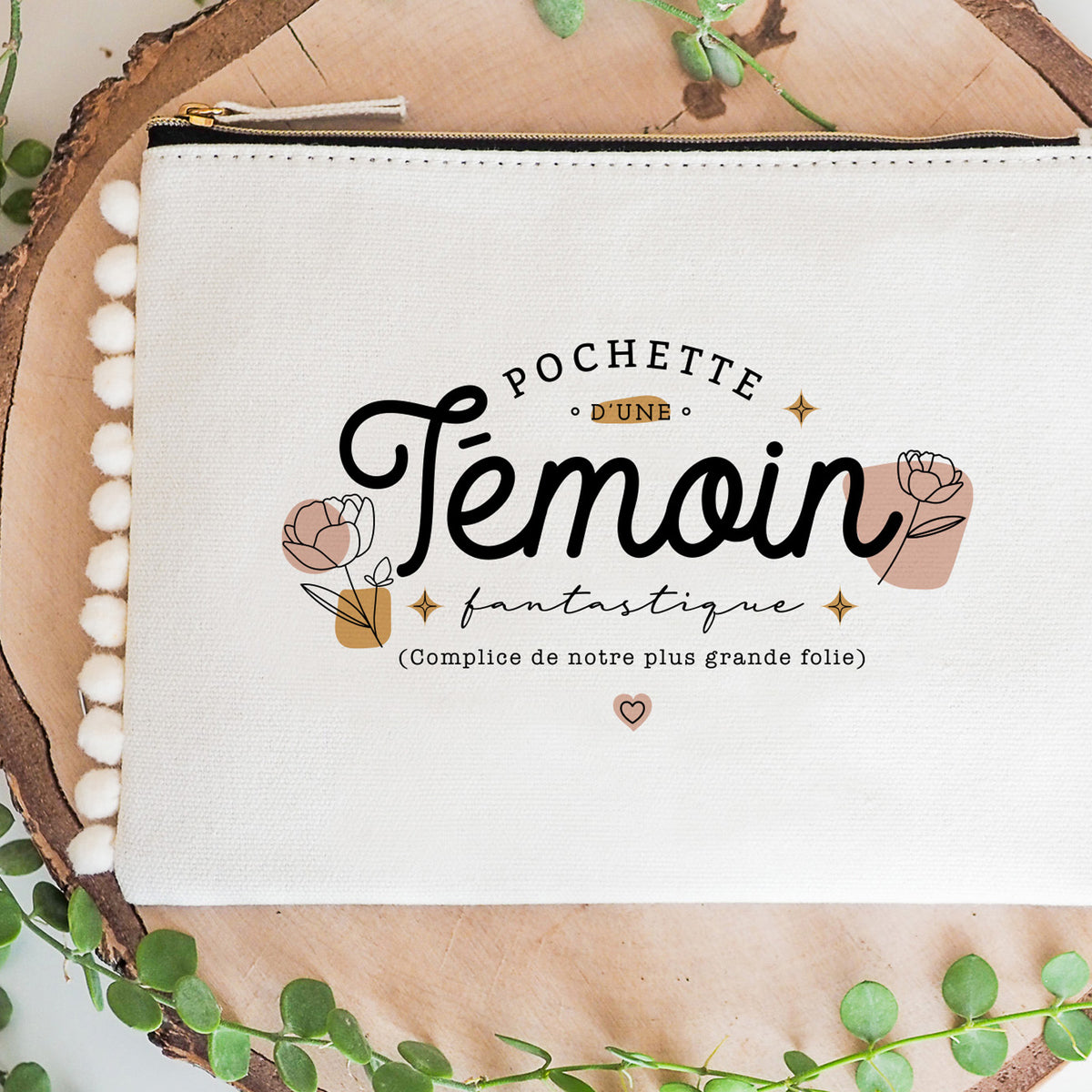 Pochette pompons témoin – Pochette d'une témoin fantastique, complice de notre plus grande folie