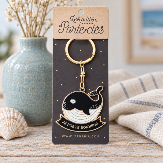 Porte-clés - Je porte bonheur - Baleine