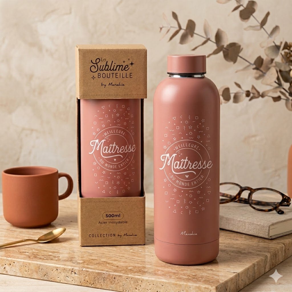 Bouteille - Meilleure-maîtresse du monde entier – gourde isotherme inox 500 ml – cadeau maîtresse – fin d’année scolaire