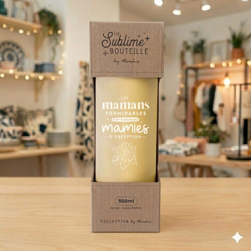 Bouteille mamie – Les mamans formidables font toujours des mamies d’exception – gourde isotherme inox 500 ml – cadeau mamie