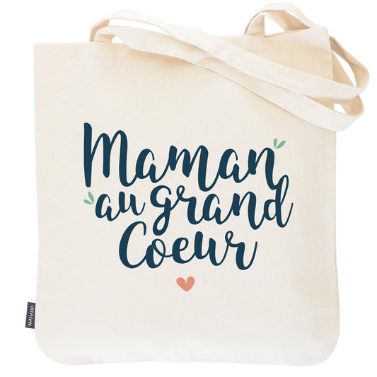 Tote bag maman – Maman au grand cœur – sac coton – cadeau maman – fête des mères