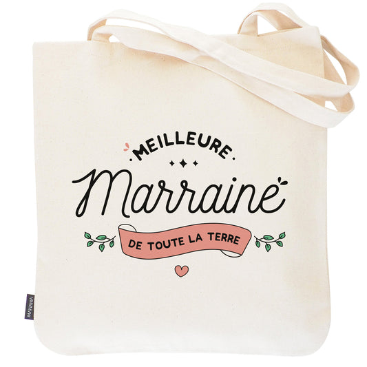 Tote bag marraine – Meilleure marraine de la terre – sac coton – cadeau marraine – baptême