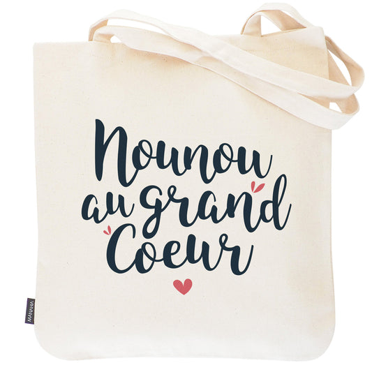 Tote bag nounou – Nounou au grand cœur – sac coton – cadeau nounou – fin d’année scolaire