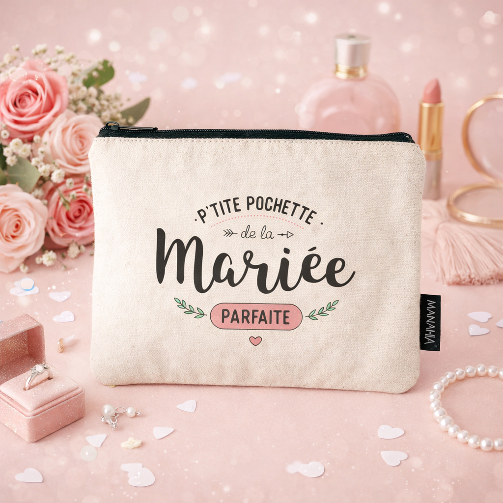 Pochette mariée – Petite pochette de la mariée parfaite – pochette coton – cadeau mariage – EVJF