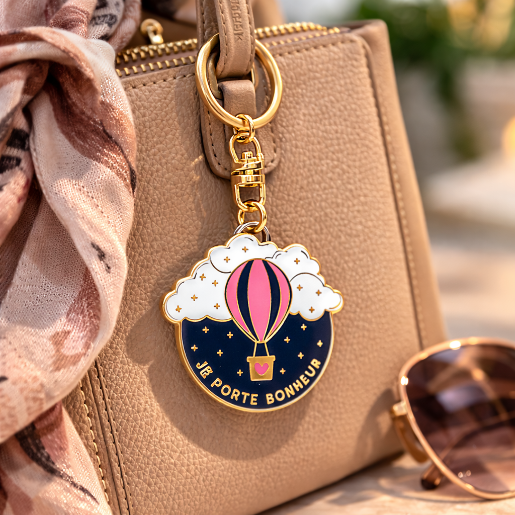 Porte-clés - Je porte bonheur - Montgolfière – cadeau porte-bonheur