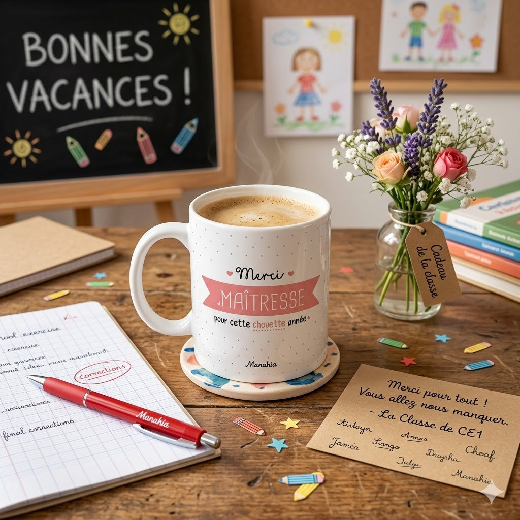 Mug maîtresse – Merci maîtresse pour cette chouette année – cadeau maîtresse – fin d’année scolaire
