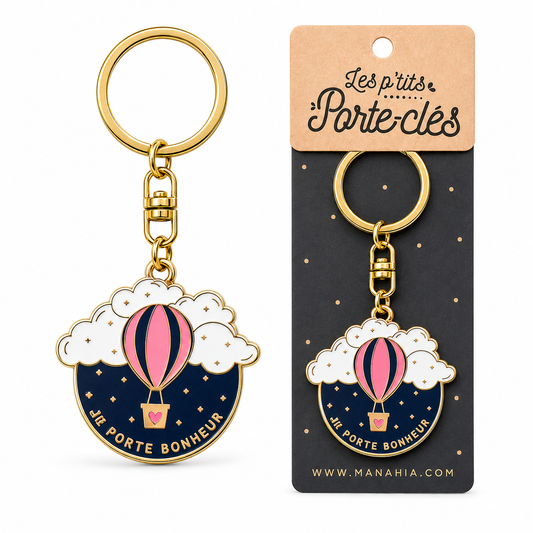 Porte-clés - Je porte bonheur - Montgolfière – cadeau porte-bonheur